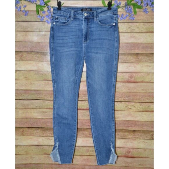 Judy Blue Distressed Ankle Skinny Fit Blue Jeans Size 9/29 Split Raw Hems Casual - Picture 1 of 12